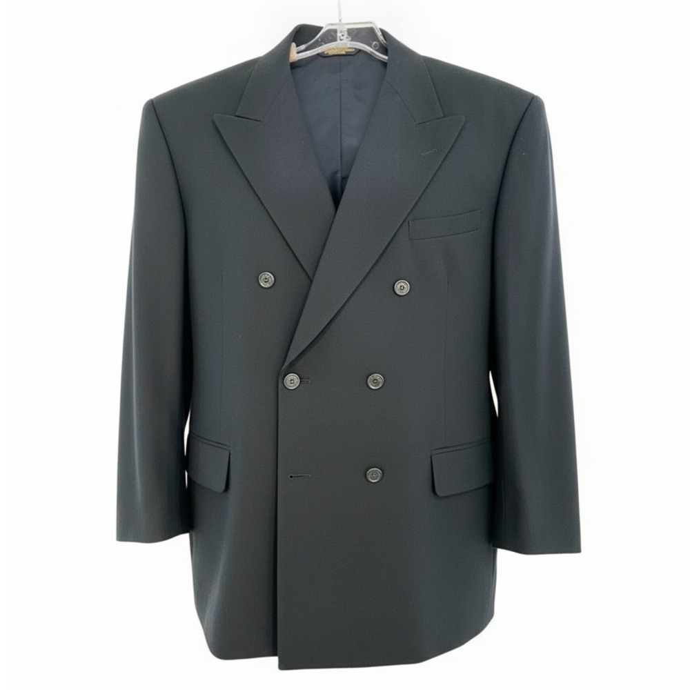 Brooks Brothers Mens 46R Double Breasted Navy Blue 100% Wool Blazer Made in USA